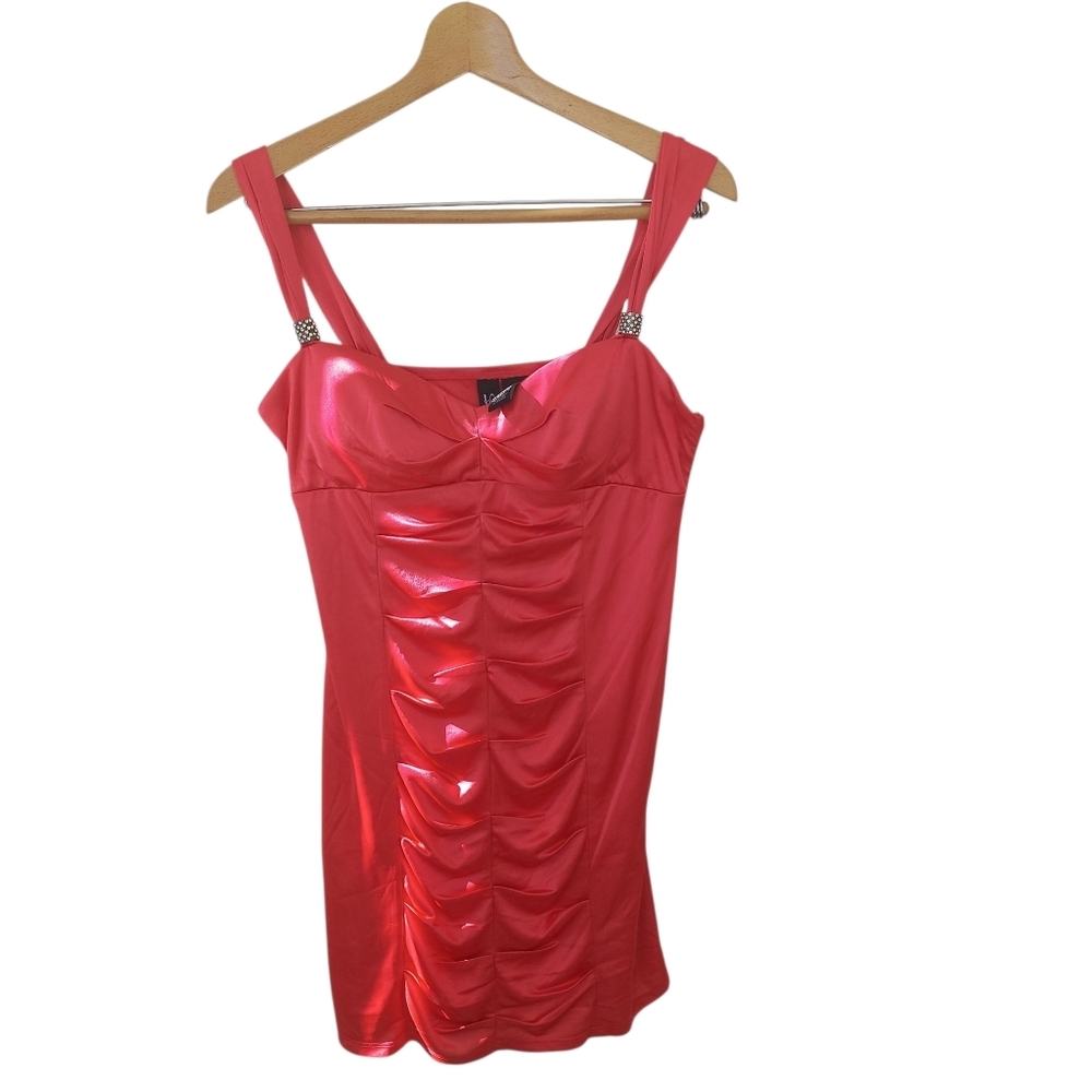 Love Tease Fuchsia Pink Ruched Mini Dress With Rhinestones Size 11
